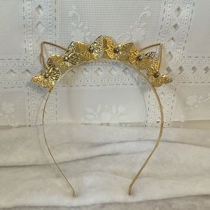 Cat ears butterfly rhinestone gold headband